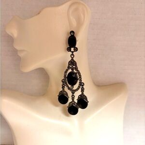 Gothic black rhinestone chandelier earrings